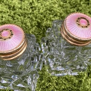 Hroar Prydz Solid Sterling Silver, Pink Enameled Salt and Pepper Pair / Set